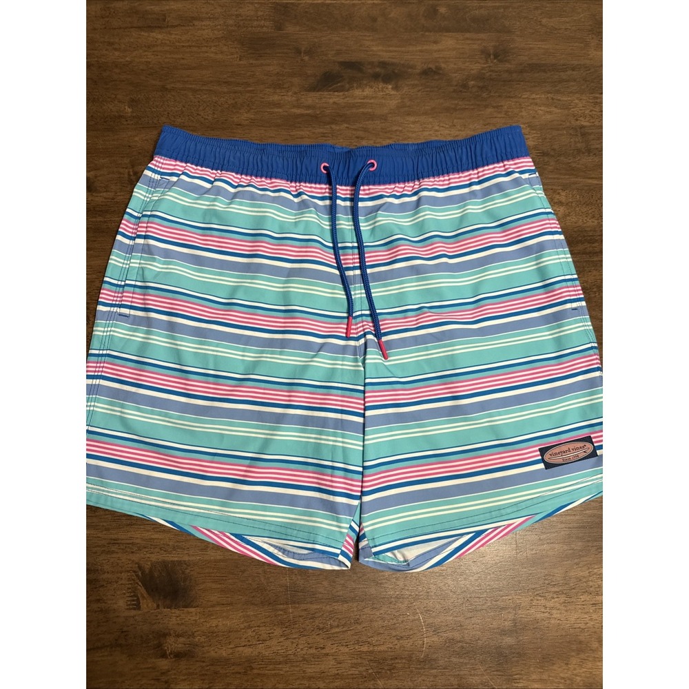 Vineyard Vines Swim Trunks Men Medium Striped Mesh Lined Shorts Stretch